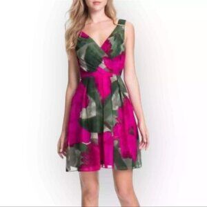 Trina Turk Silk Dress NWT Size 8 Made USA Pink Green Floral V-Neck Sleeveless